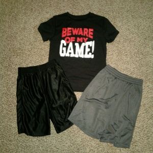 Boys basket ball shorts (2) & athletic shirt
